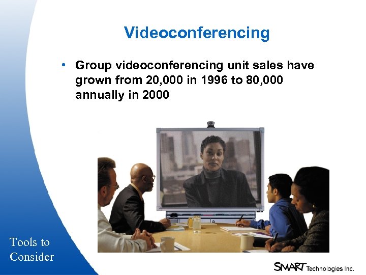 Videoconferencing • Group videoconferencing unit sales have grown from 20, 000 in 1996 to