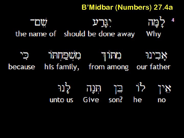 B’Midbar (Numbers) 27. 4 a 