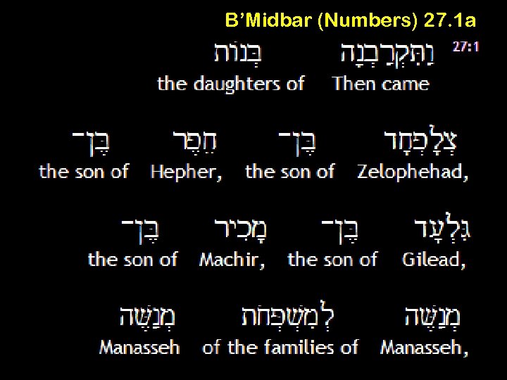 B’Midbar (Numbers) 27. 1 a 