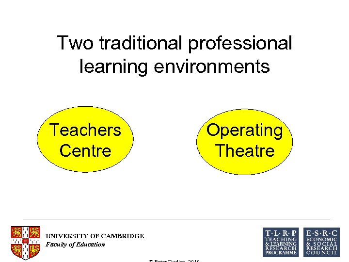 Two traditional professional learning environments Teachers Centre UNIVERSITY OF CAMBRIDGE Faculty of Education Operating