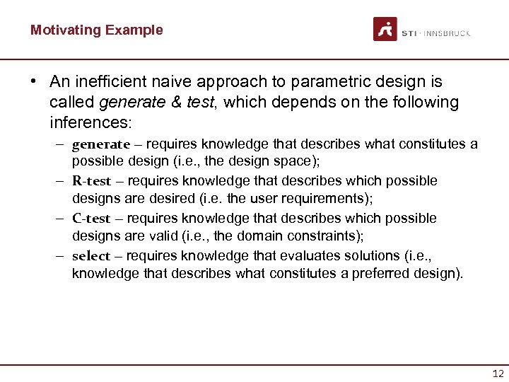 Motivating Example • An inefficient naive approach to parametric design is called generate &