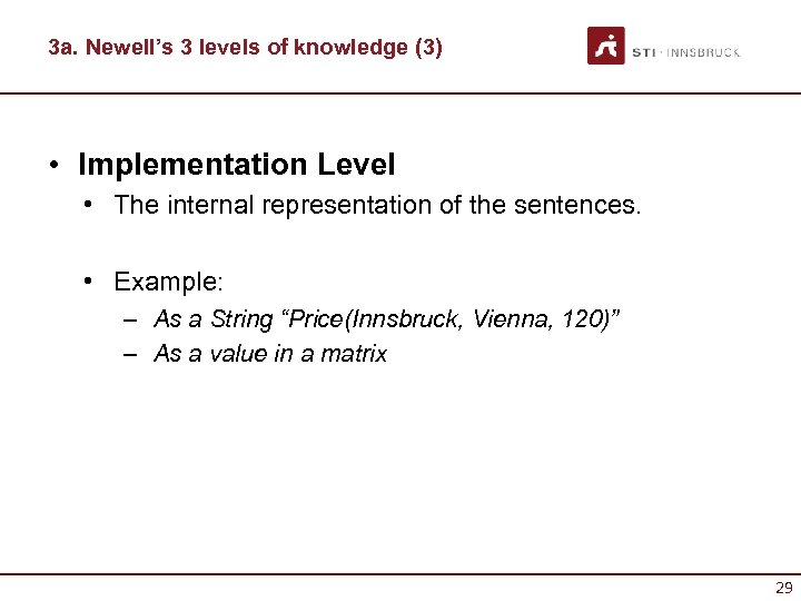 3 a. Newell’s 3 levels of knowledge (3) • Implementation Level • The internal