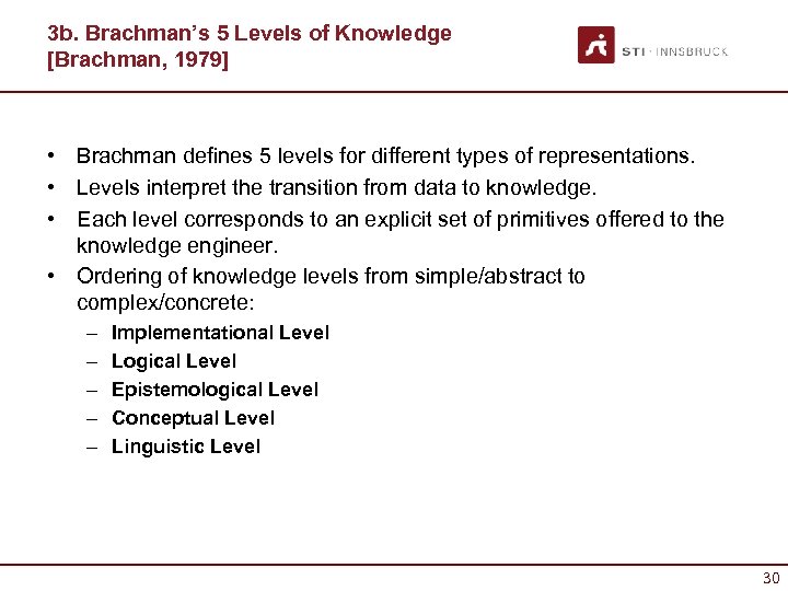 3 b. Brachman’s 5 Levels of Knowledge [Brachman, 1979] • Brachman defines 5 levels