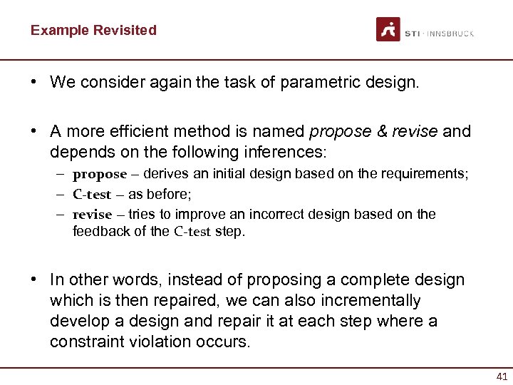Example Revisited • We consider again the task of parametric design. • A more
