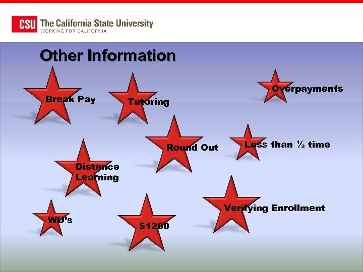 Other Information Break Pay Overpayments Tutoring Round Out Less than ½ time Distance Learning