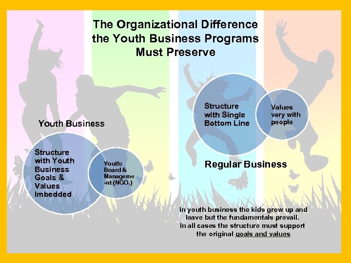 The Organizational Difference the Youth Business Programs Must Preserve Youth Business Structure with Youth