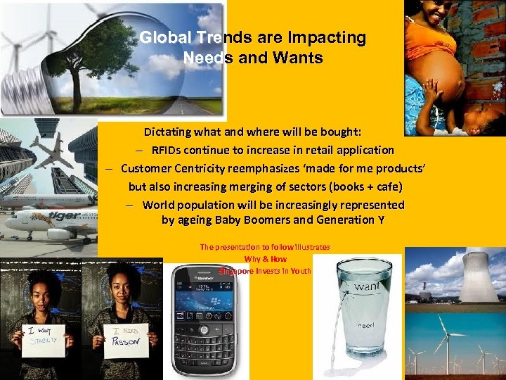 Global Trends are Impacting Needs and Wants Dictating what and where will be bought: