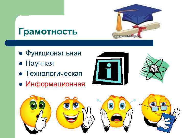 Грамотность l l Функциональная Научная Технологическая Информационная 