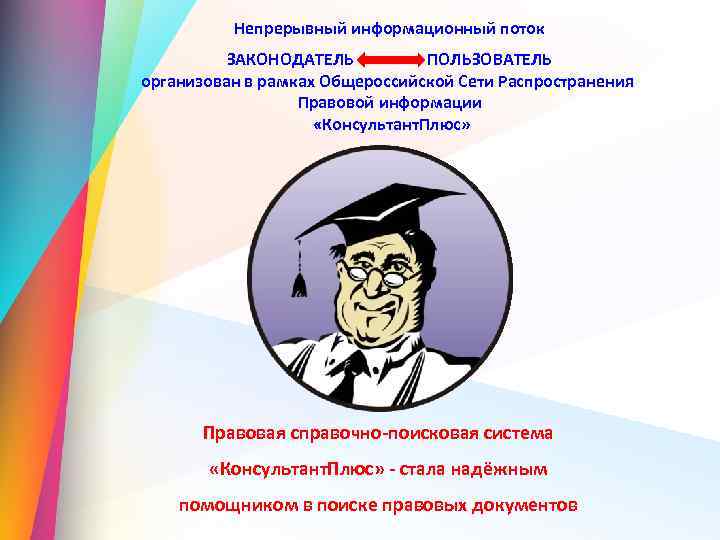 Непрерывный информационный поток ЗАКОНОДАТЕЛЬ ПОЛЬЗОВАТЕЛЬ организован в рамках Общероссийской Сети Распространения Правовой информации «Консультант.