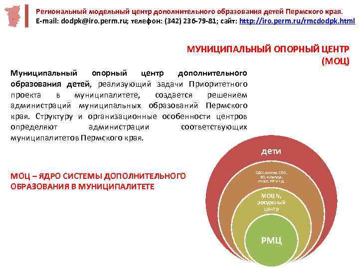 Региональный модельный центр дополнительного образования детей Пермского края. E-mail: dodpk@iro. perm. ru; телефон: (342)