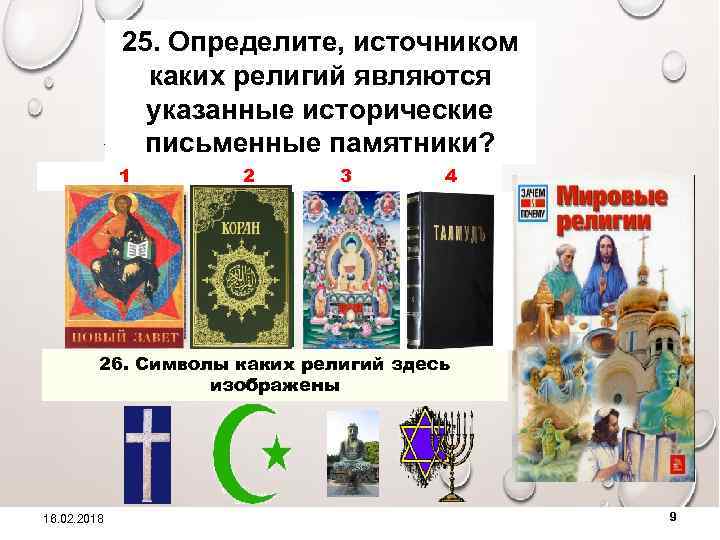 25. Определите, источником каких религий являются указанные исторические письменные памятники? Христианство 1 2 3