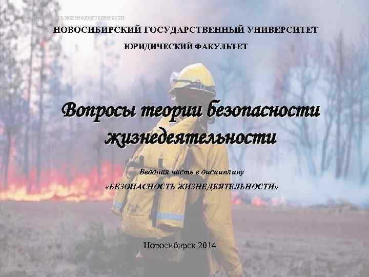 Безопасность жизнедеятельности НОВОСИБИРСКИЙ ГОСУДАРСТВЕННЫЙ УНИВЕРСИТЕТ ЮРИДИЧЕСКИЙ ФАКУЛЬТЕТ Вопросы теории безопасности жизнедеятельности Вводная часть в