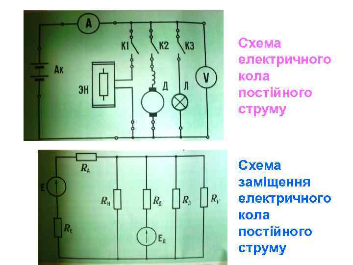 Схема електричного кола постійного струму Схема заміщення електричного кола постійного струму 
