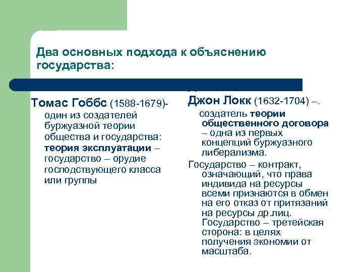 Два основных подхода к объяснению государства: То Томас Гоббс (1588 -1679)один из создателей буржуазной