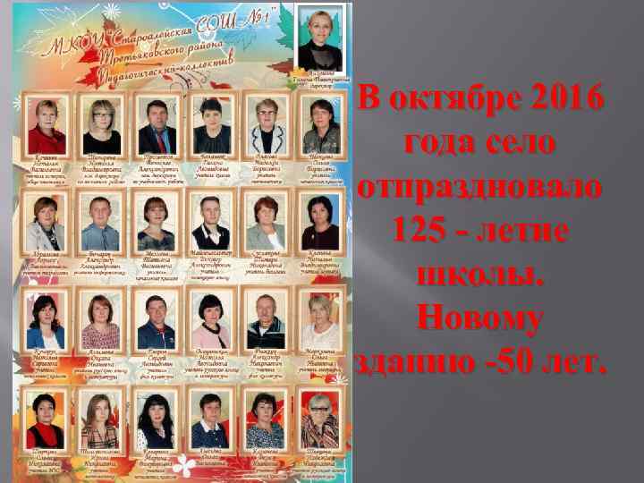 В октябре 2016 года село отпраздновало 125 - летие школы. Новому зданию -50 лет.