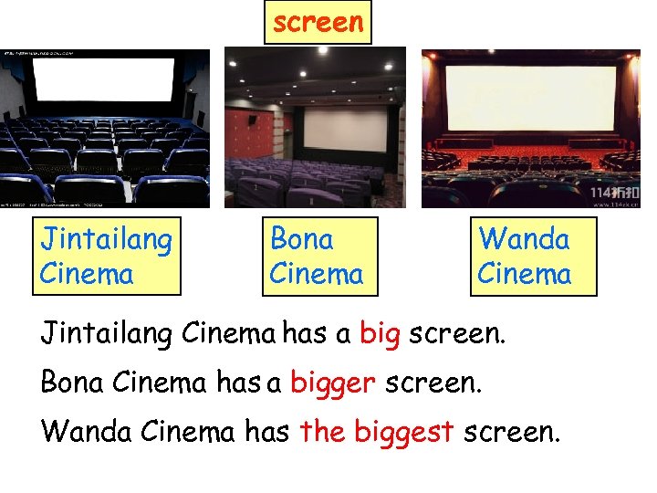 screen Jintailang Cinema Bona Cinema Wanda Cinema Jintailang Cinema has a big screen. Bona