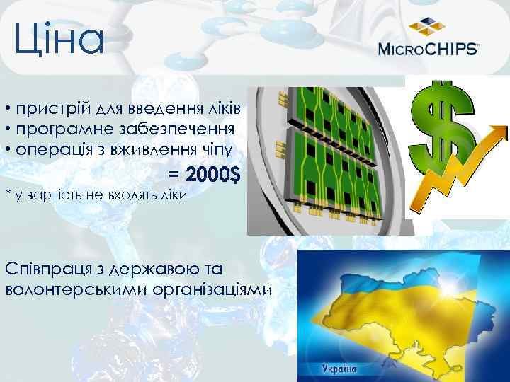 Ціна • пристрій для введення ліків • програмне забезпечення • операція з вживлення чіпу