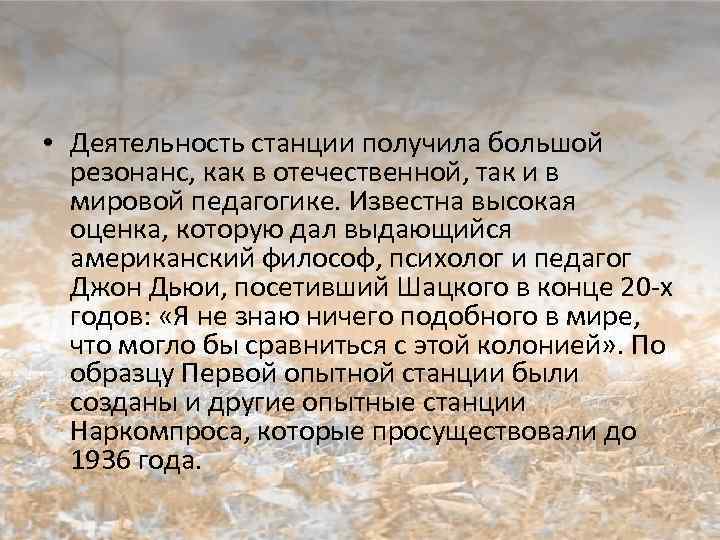  • Деятельность станции получила большой резонанс, как в отечественной, так и в мировой