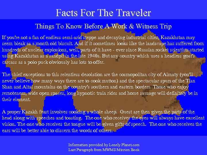 Facts For The Traveler Things To Know Before A Work & Witness Trip If