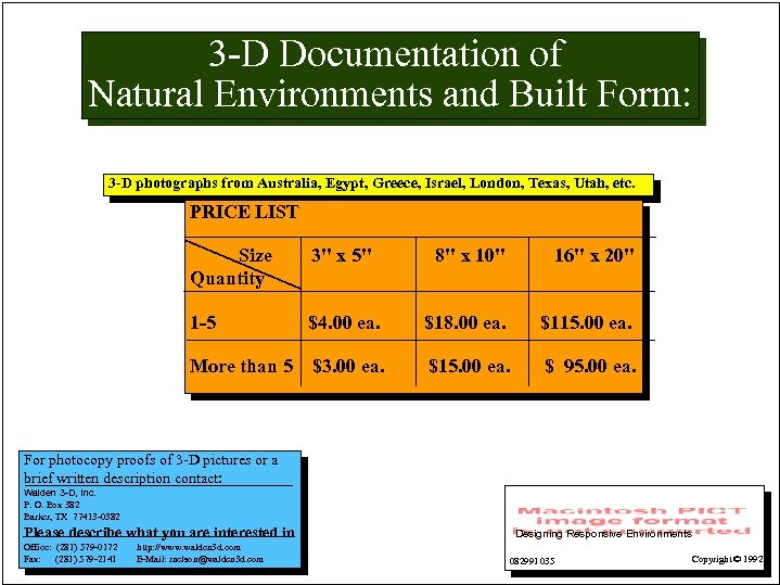 3 -D Documentation of Natural Environments and Built Form: 3 -D photographs from Australia,