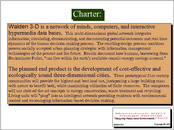 Charter: Walden 3 -D is a network of minds, computers, and interactive hypermedia data