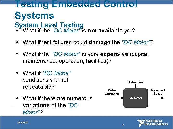 Testing Embedded Control Systems System Level Testing • What if the “DC Motor” is