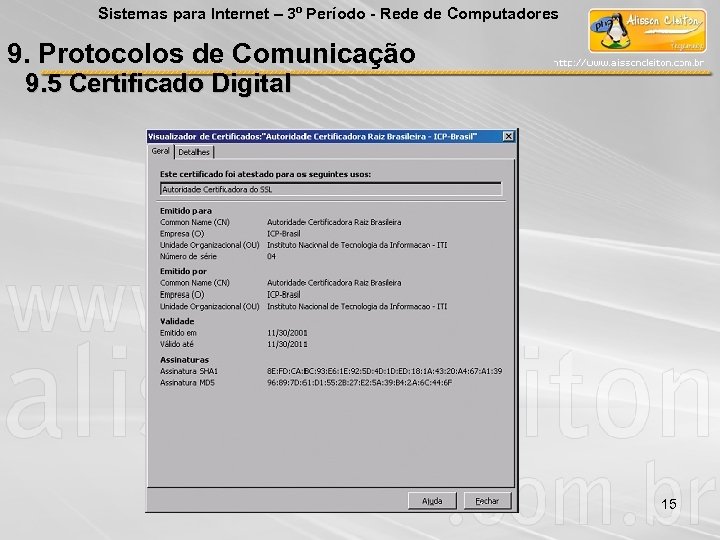 Sistemas para Internet – 3º Período - Rede de Computadores 9. Protocolos de Comunicação