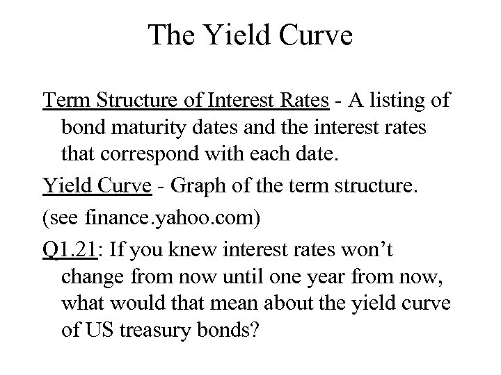 The Yield Curve Term Structure of Interest Rates - A listing of bond maturity