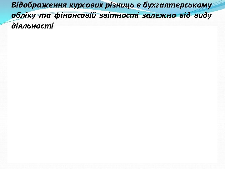 Відображення курсових різниць в бухгалтерському обліку та фінансовій звітності залежно від виду діяльності 