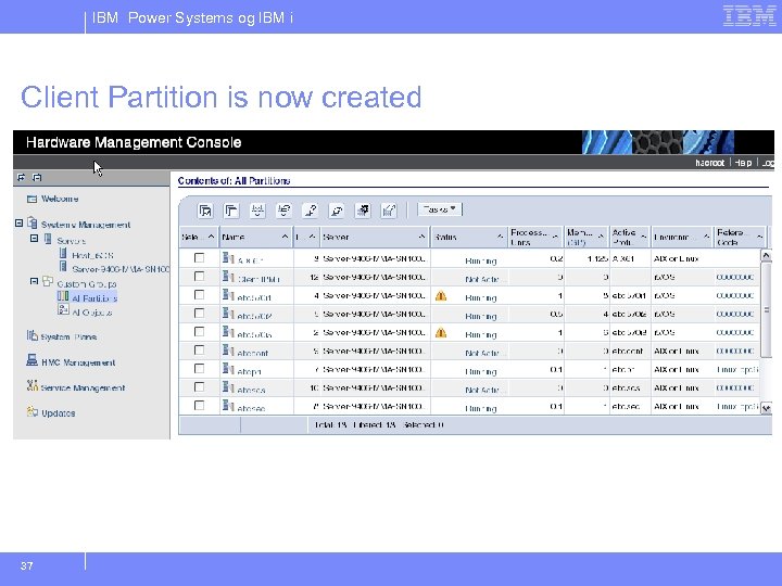 IBM Power Systems og IBM i Client Partition is now created 37 