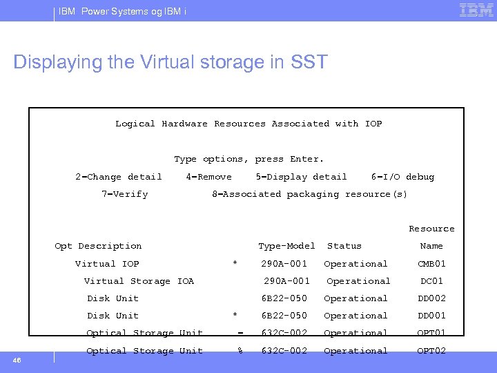IBM Power Systems og IBM i Displaying the Virtual storage in SST Logical Hardware