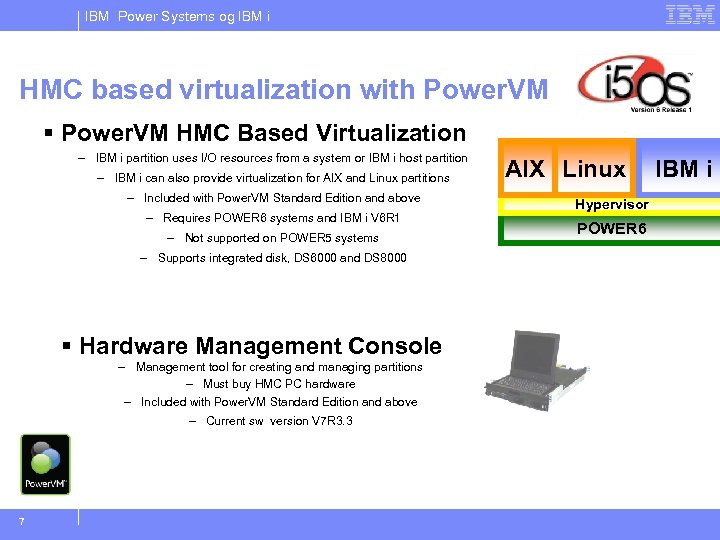 IBM Power Systems og IBM i HMC based virtualization with Power. VM § Power.