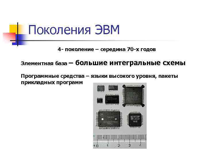 Поколения ЭВМ 4 - поколение – середина 70 -х годов Элементная база – большие
