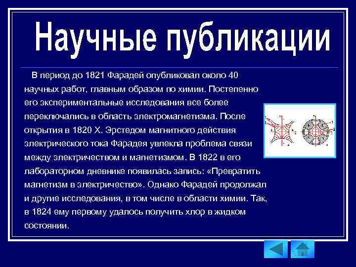 В период до 1821 Фарадей опубликовал около 40 научных работ, главным образом по химии.
