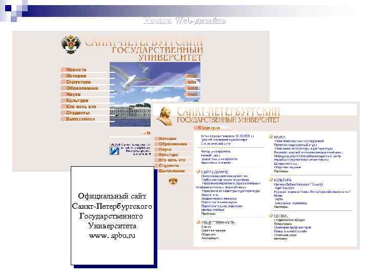 Начала Web-дизайна Официальный сайт Санкт-Петербургского Государственного Университета www. spbu. ru 