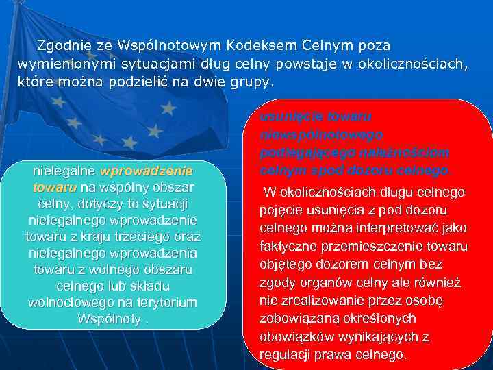 Zgodnie ze Wspólnotowym Kodeksem Celnym poza wymienionymi sytuacjami dług celny powstaje w okolicznościach, które