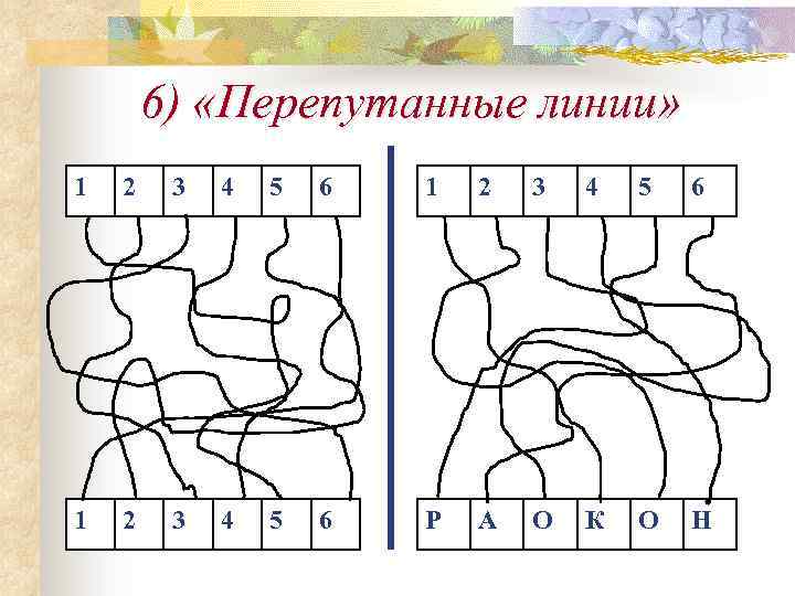 6) «Перепутанные линии» 1 2 3 4 5 6 Р А О К О