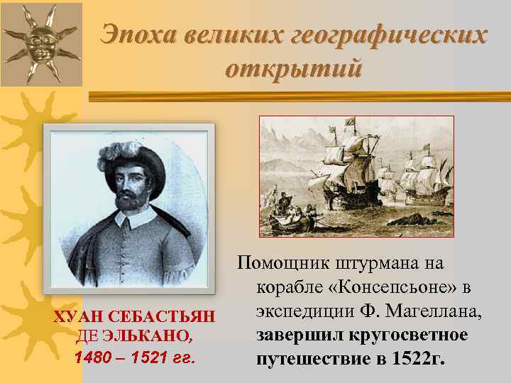 Эпоха великих географических открытий Помощник штурмана на корабле «Консепсьоне» в экспедиции Ф. Магеллана, ХУАН