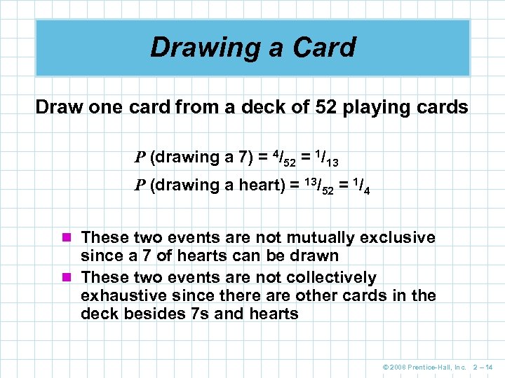 Drawing a Card Draw one card from a deck of 52 playing cards P