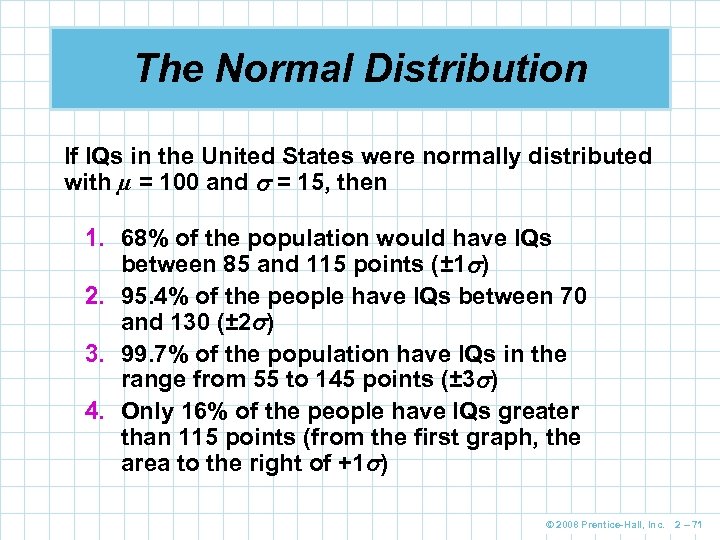 The Normal Distribution If IQs in the United States were normally distributed with µ