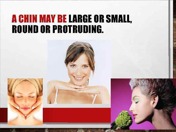 A CHIN MAY BE LARGE OR SMALL, ROUND OR PROTRUDING. 