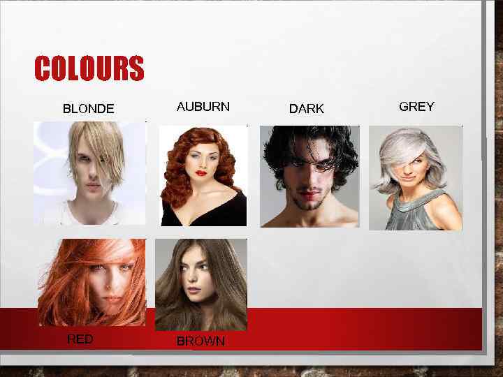 COLOURS BLONDE RED AUBURN BROWN DARK GREY 