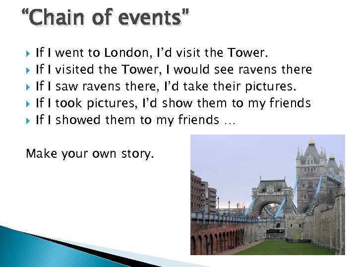 “Chain of events” If If If I I I went to London, I’d visit