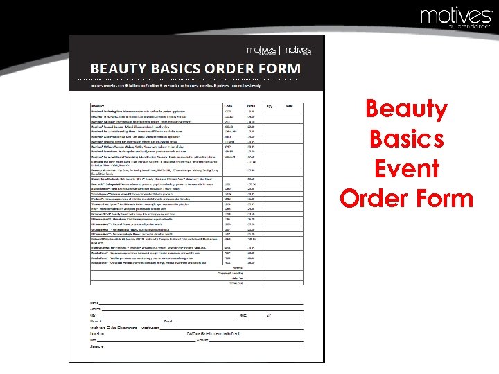 Beauty Basics Event Order Form 