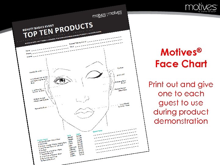 Motives® Face Chart Print out and give one to each guest to use during