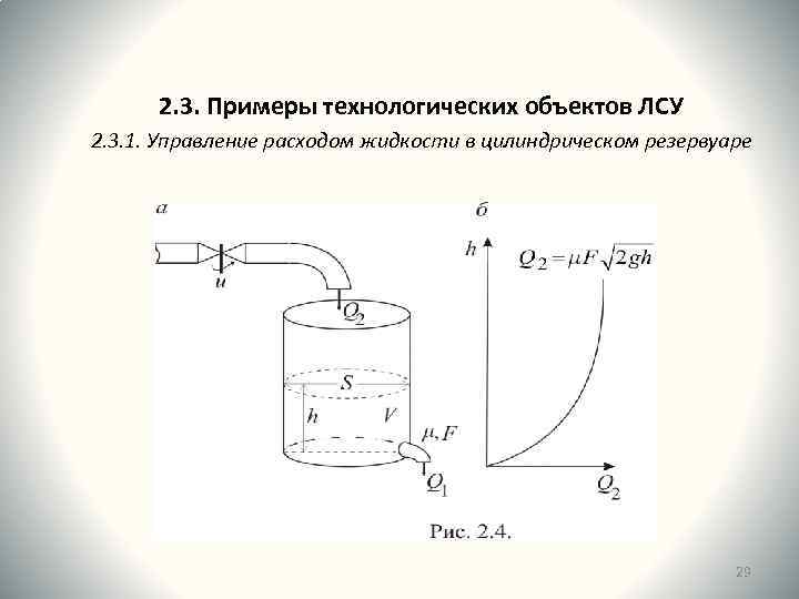2. 3. Примеры технологических объектов ЛСУ 2. 3. 1. Управление расходом жидкости в цилиндрическом