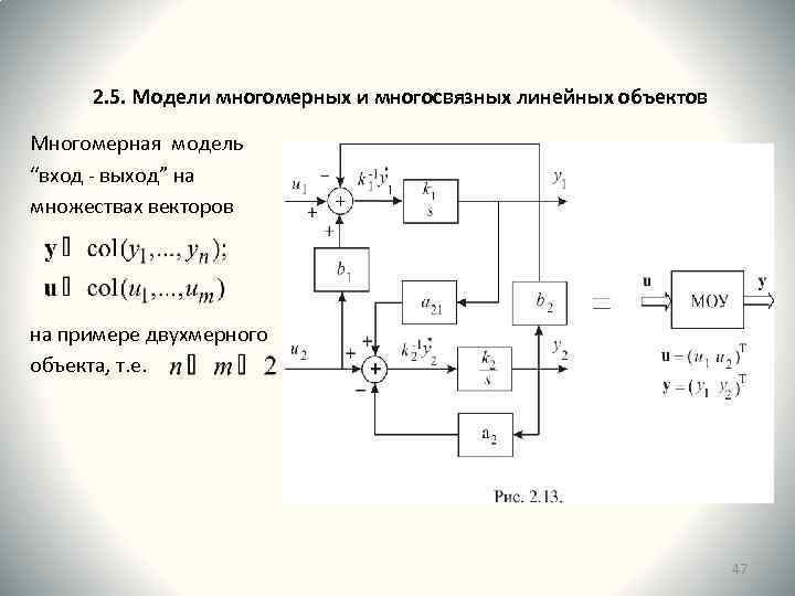 2. 5. Модели многомерных и многосвязных линейных объектов Многомерная модель “вход - выход” на