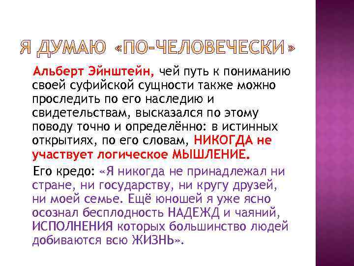 Альберт Эйнштейн, чей путь к пониманию своей суфийской сущности также можно проследить по его