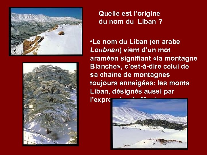 Quelle est l’origine du nom du Liban ? • Le nom du Liban (en