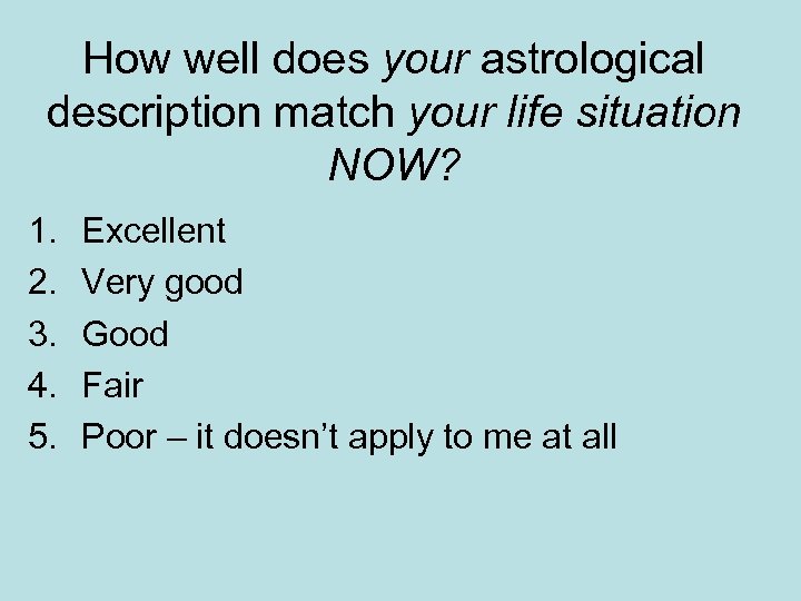 How well does your astrological description match your life situation NOW? 1. 2. 3.